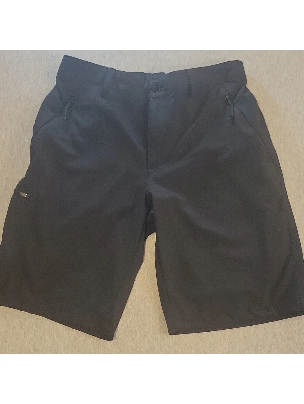 Columbia Men's Black Chino Shorts Flat Front Polyester Stretch Zip Pockets